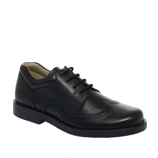 Petasil Moses Black Leather Brogue Lace Shoe.